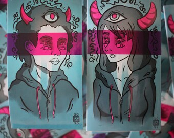 2-Set Introspective Demon Clear Vinyl Decal Stickers
