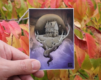 Crystal Ball Haunted House, 4inX3in Matte Finish Vinyl Weatherproof Sticker