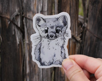 Snow Weasel, 3inX2in Matte Finish Vinyl Weatherproof Sticker