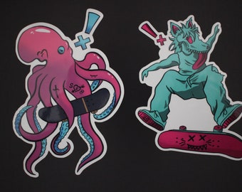 2-Set Skate Crew Clear Vinyl Decal Stickers - Octoflip and Howler