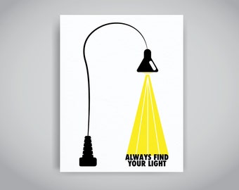 Always Find Your Light, Inspirational Poster, Vintage, Illustration