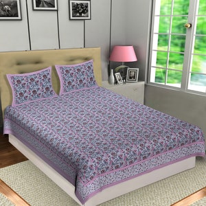 Indian Cotton Bedsheet With Pillow Covers Hand Block Print Bedsheet Flat Bedsheet Tapestry Cotton Floral Print Bed Throw Size 90x100 inches