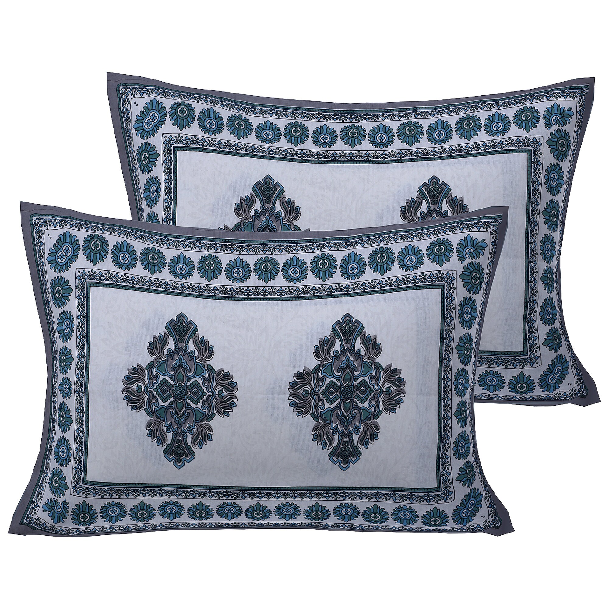 Indian Ethnic Cotton Jaipuri Printed With 2 Pillow Covers New Sanganeri