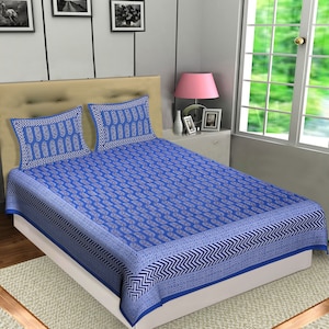 Indigo Colour Cotton Print Bedsheet Bed Cover Print Bedsheet Cotton Bedding Cover Home Living Decor New Bagru Print bed Throw