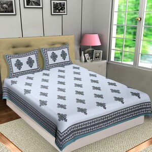 Jaipuri Cotton Floral Printed Bordered Bed sheet Bed Cover With 2 Pillow Covers Cotton Bedding Cover Bagru Print Flat Sheet