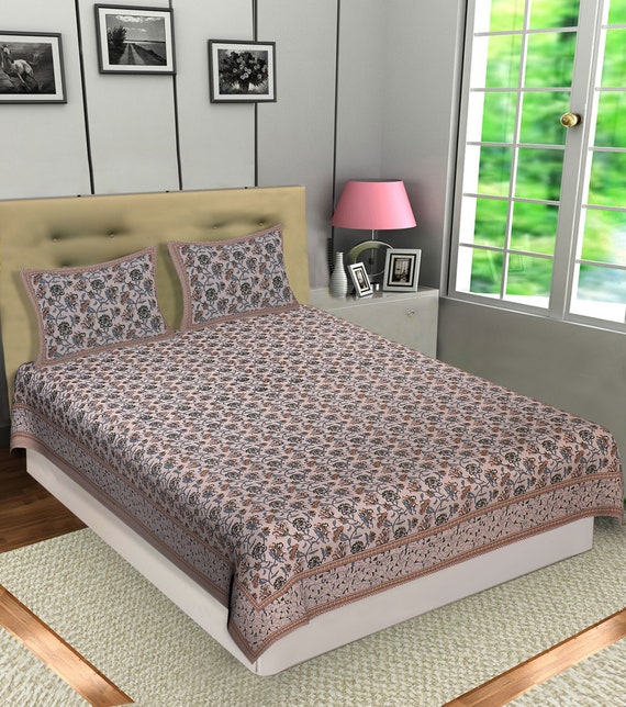 Cotton Hand Block Print Bedsheet Bed Cover Floral Print Bedsheet Cotton Bedding Cover Home Living Decor New Bagru Print Tapestry
