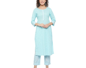 Cotton kurti hand block print pure cotton kurta with pant indian regular wear dress for women soft material free shipping