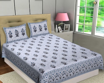 Indian Ethnic Jaipuri Printed Pure Cotton Bed Spread with 2 Pillow Covers Jaipuri New Bedsheets Handblock Print Bedsheets