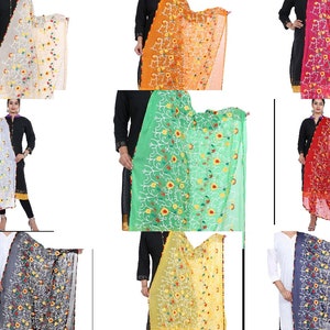 Phulkari Dupatta Traditional Embroidered Scarf Hand Work Summer Shawl Sarong for Women