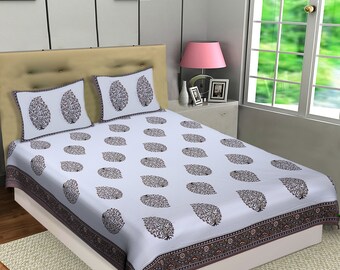 100 % algodón bloque impreso con bordes sábanas cubierta de cama con dos cubiertas de almohadas algodón ropa de cama cubierta Bagru imprimir cama extendida
