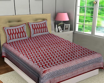 Indian Cotton Bedsheet With Pillow Covers Hand Block Print Bedsheet Flat Bedsheet Tapestry Cotton Print Bed Throw Size 90x100 inches