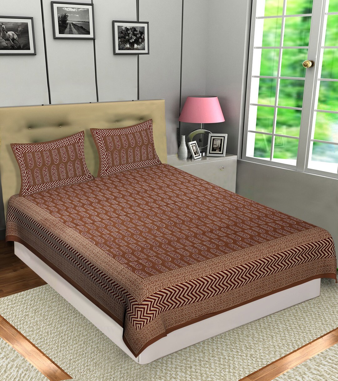 Cotton Hand Block Print Bed Sheet Bed Cover Flat Sheet Cotton Bedding