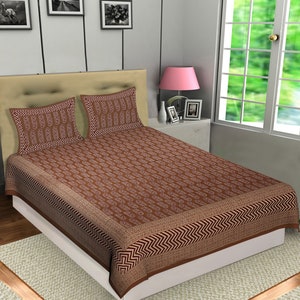 Cotton Hand Block Print Bed sheet Bed Cover Flat sheet Cotton Bedding Cover Home Living Decor New Bagru Print Bed Cover Size 90x100 Inches