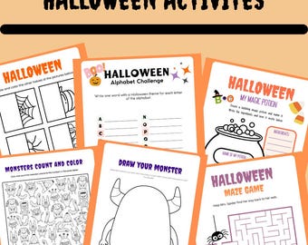 Può includere: Un set di fogli di attività di Halloween stampabili per bambini. I fogli includono un'attività di conteggio e colorazione dei mostri, un'attività di disegno del tuo mostro, una sfida dell'alfabeto di Halloween, un'attività di pozione magica di Halloween e un gioco del labirinto di Halloween.