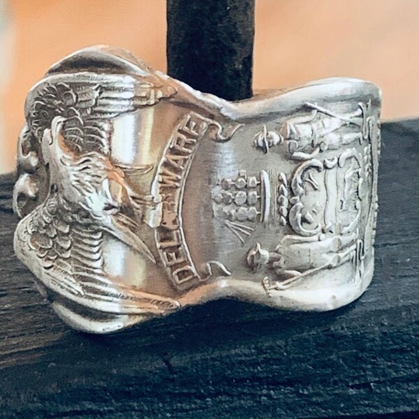 Vintage Delaware spoon ring made from vintage silver plated flatware