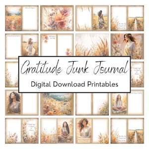 Kit de diario basura de gratitud, estilo boho, papeles imprimibles con flores silvestres, descarga digital