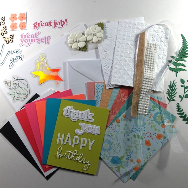 56 Piece Card Making Kit, Handmade Birthday Card Kit, Thank You DIY Card Making Kit