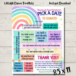 Pay a Day Calendar with Incentives Editable Canva Template PTA PTO Preschool Elementary Fundraiser