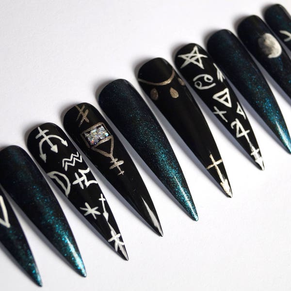 Blue Stiletto Nails - Etsy
