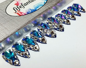 Iridescent Stiletto Nails, Press on nails, crystals nails, Blue and Clear crystal nails, False Glitter Nails, Long Acrylic nails, Fake nails