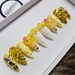 Yellow Kitty Crystal False Nails, Press on Nails, Long Acrylic Nails, Glue on Nails, butterflies Nails, White coffin nails, nail art, party 