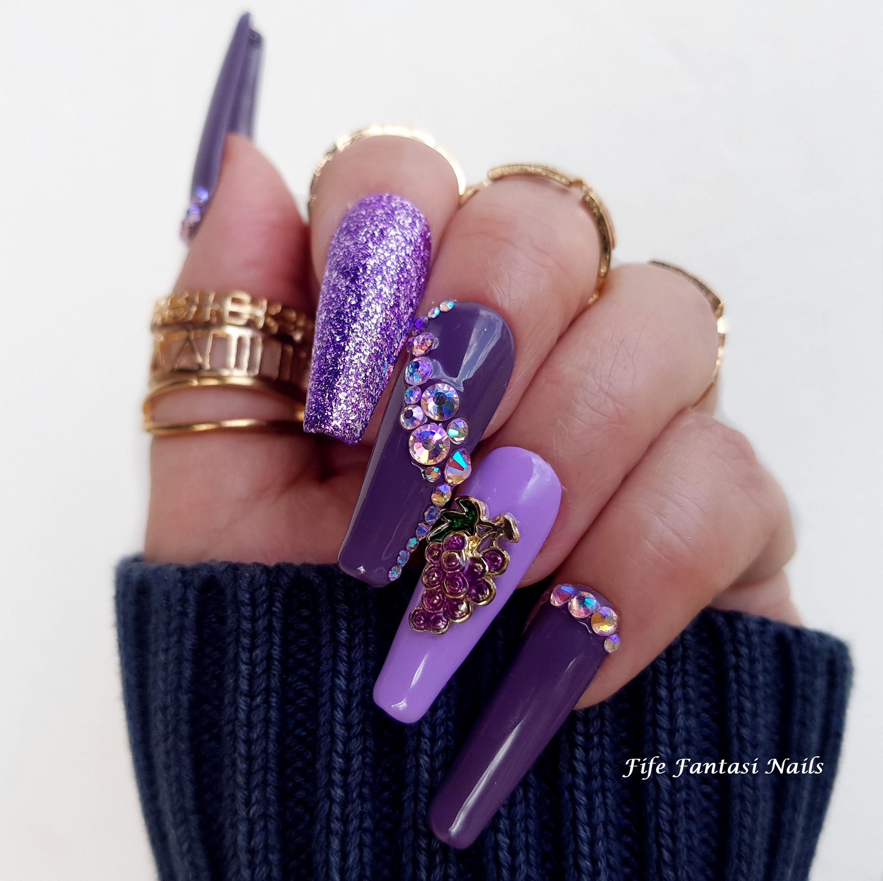 Purple Long Ballerina False Nails Press on Nails Acrylic - Etsy