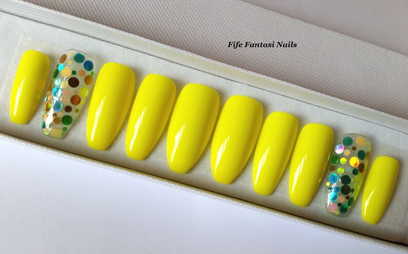 Neon Nails Stiletto Nails False Nails Fake Nails Acrylic Etsy