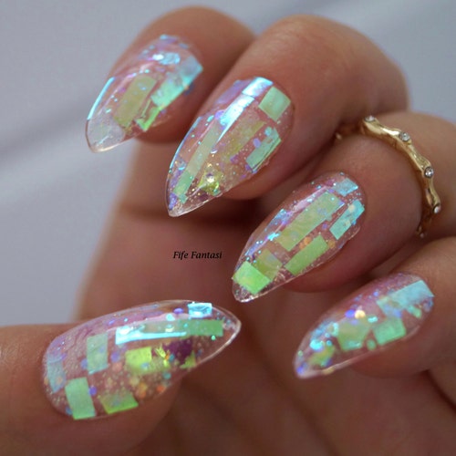 Shattered Glass Nails Nail Designs Nail Art Nails Stiletto - Etsy