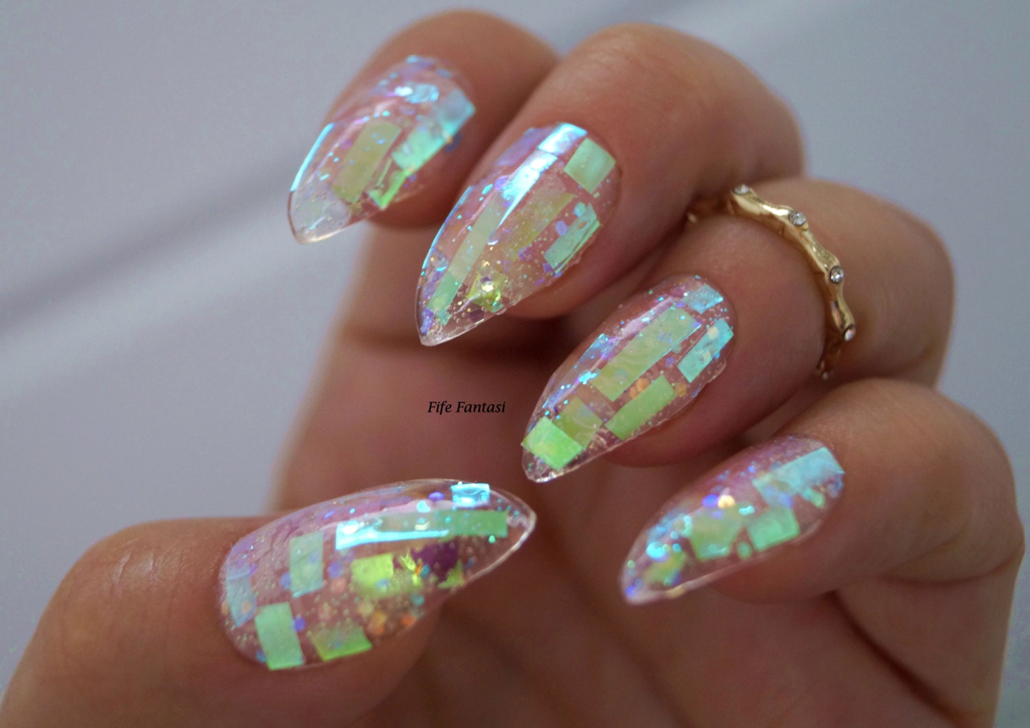 Clear Holographic Shattered Glass Stilettos – Nails By Georgia