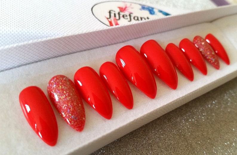 Orange Stiletto Nails Acrylic Nails Stiletto Nails Fake Nails Press On Nails False Nails Glitter Nails Nail Art