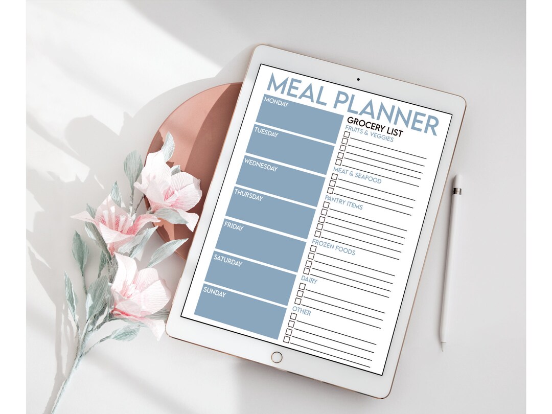Weekly Meal Planner Printable, Digital Download, Blue Digital Meal ...