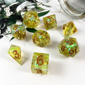 Sunflowers and Fairy Rings 8 Piece Liquid Core Dice Set - D&D, TTRPG, DnD Dice, Dungeons and Dragons