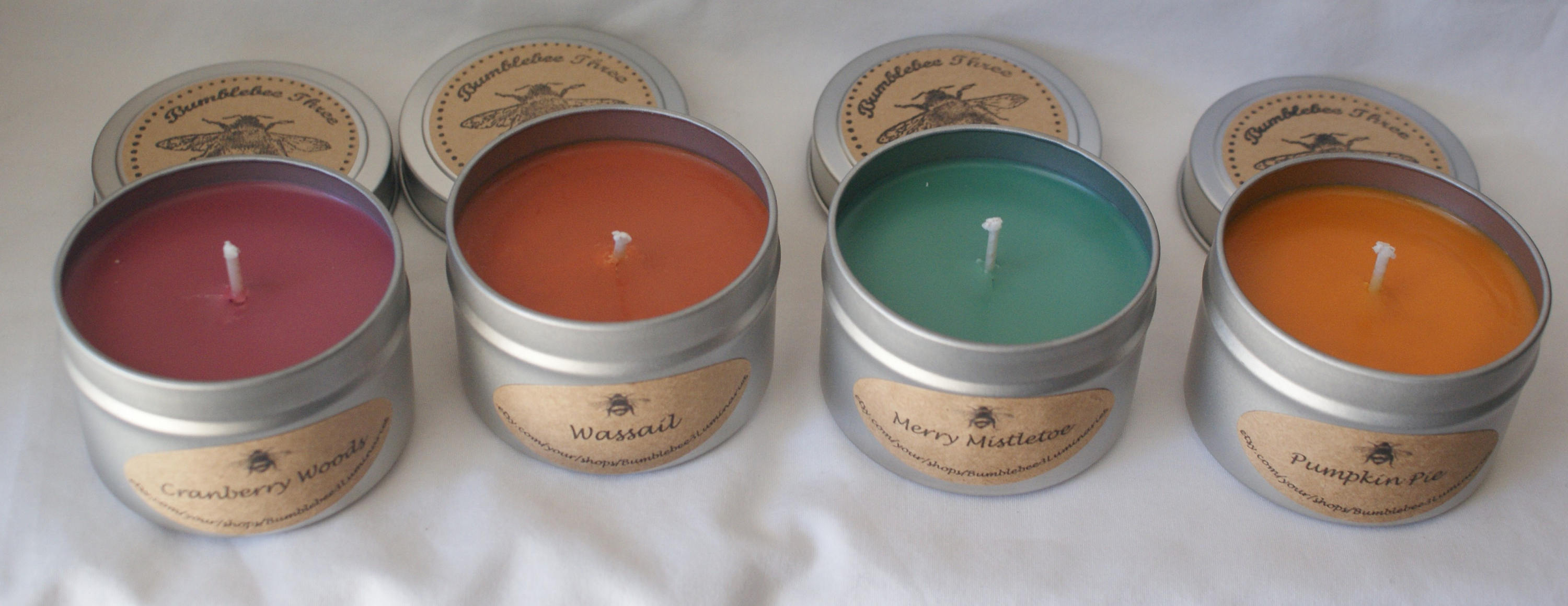 100 soy wax candles in 4 oz travel tins in a variety of Etsy