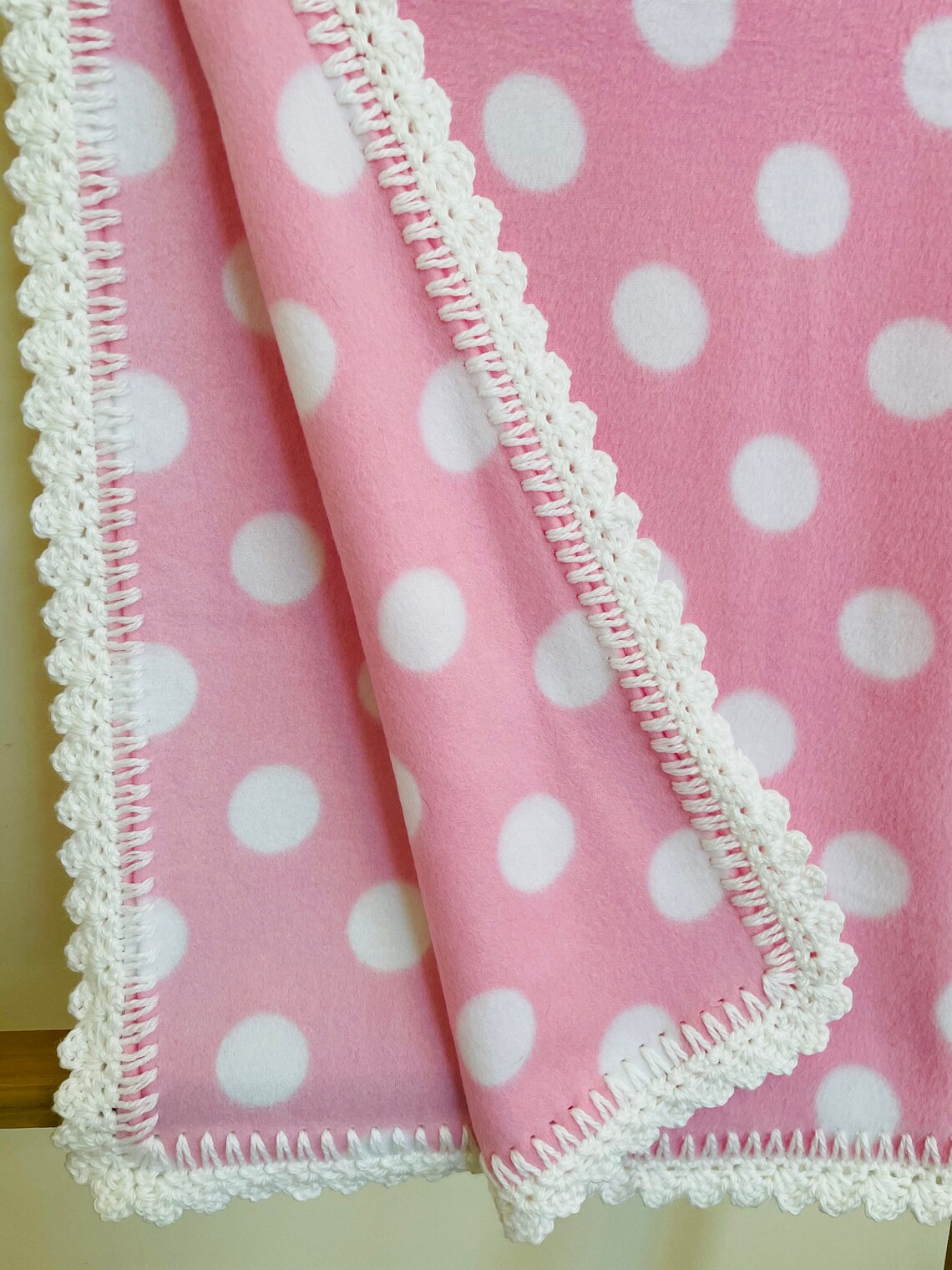 Pink and White Polka Dot Baby / Toddler Fleece Blanket with | Etsy