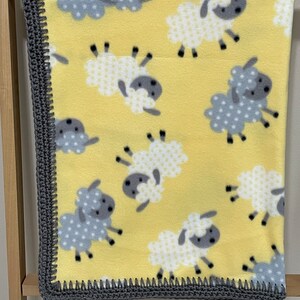 Yellow Sheep Baby / Toddler Fleece Blanket with Crochet Edging