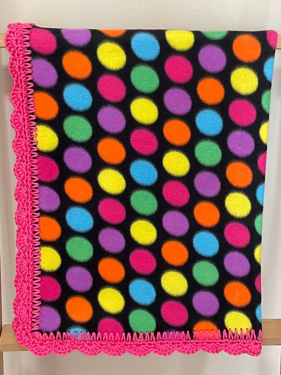 Pink Polka Dot Baby Toddler Fleece Blanket With Crochet Edging