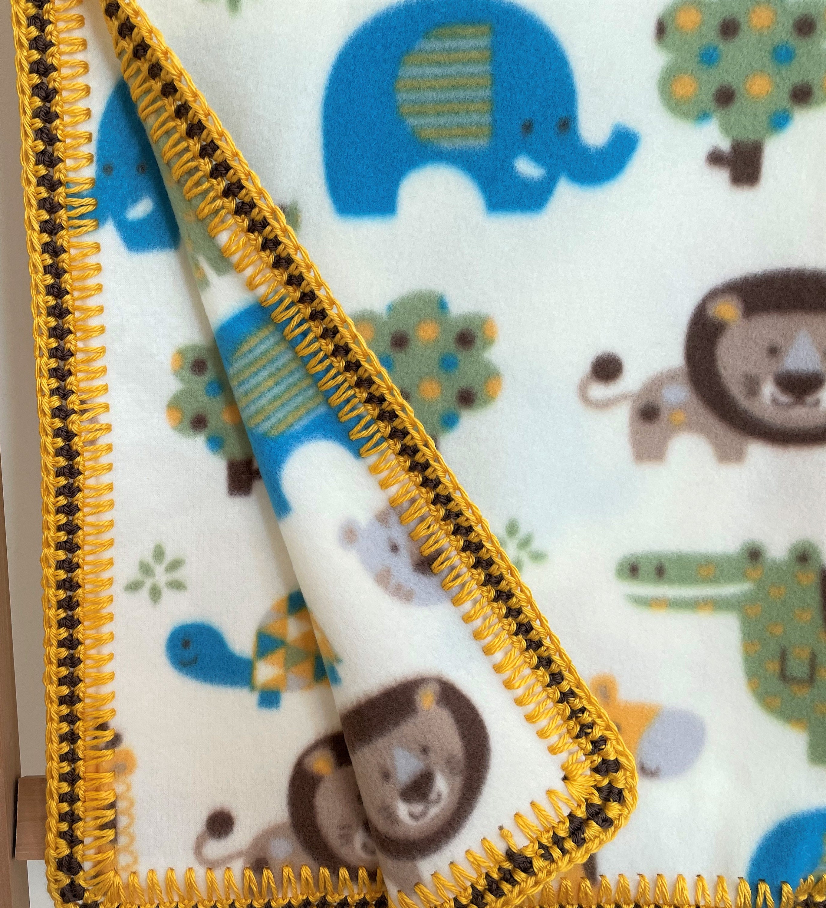 Zoo Jungle Animals Fleece Baby / Toddler Blanket with Crochet Etsy France