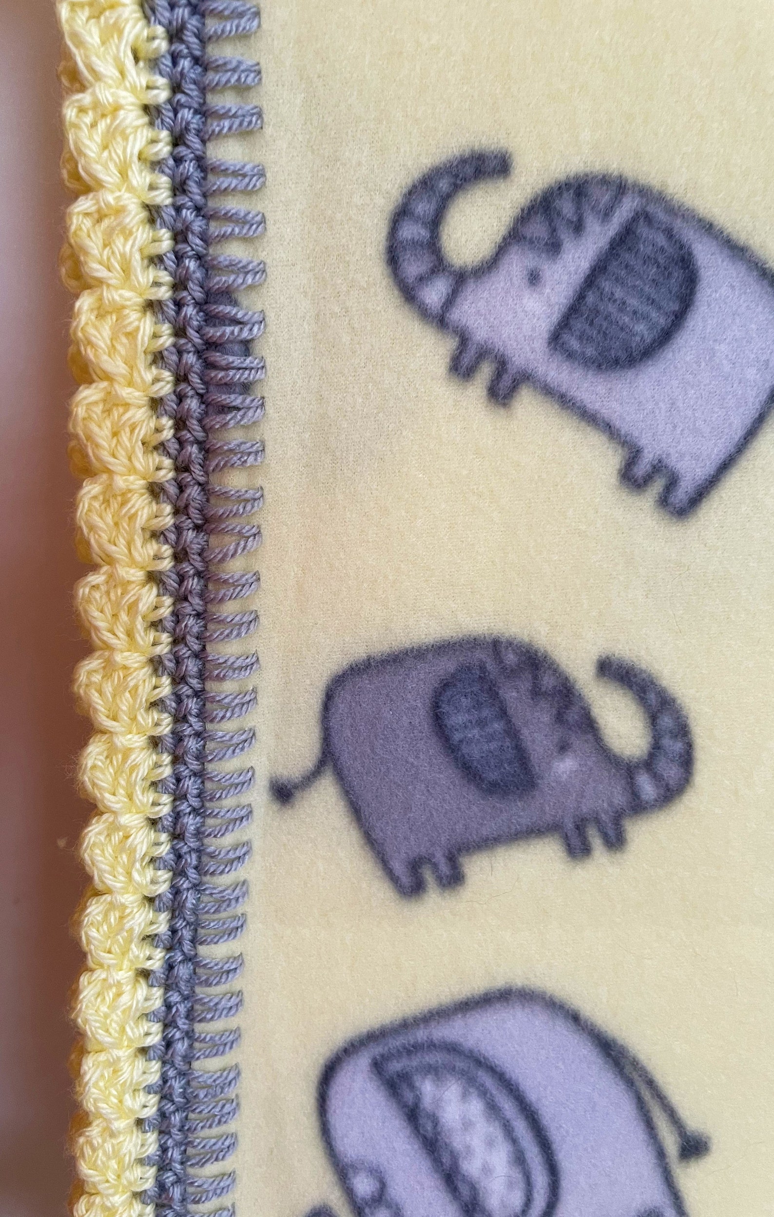 Elephants on Yellow Fleece Baby / Toddler Blanket with Crochet Etsy