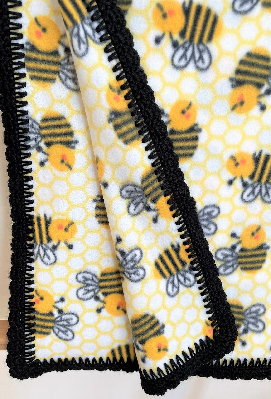 Bumble Bees Baby / Toddler Fleece Blanket With Crocheted Border Ready
