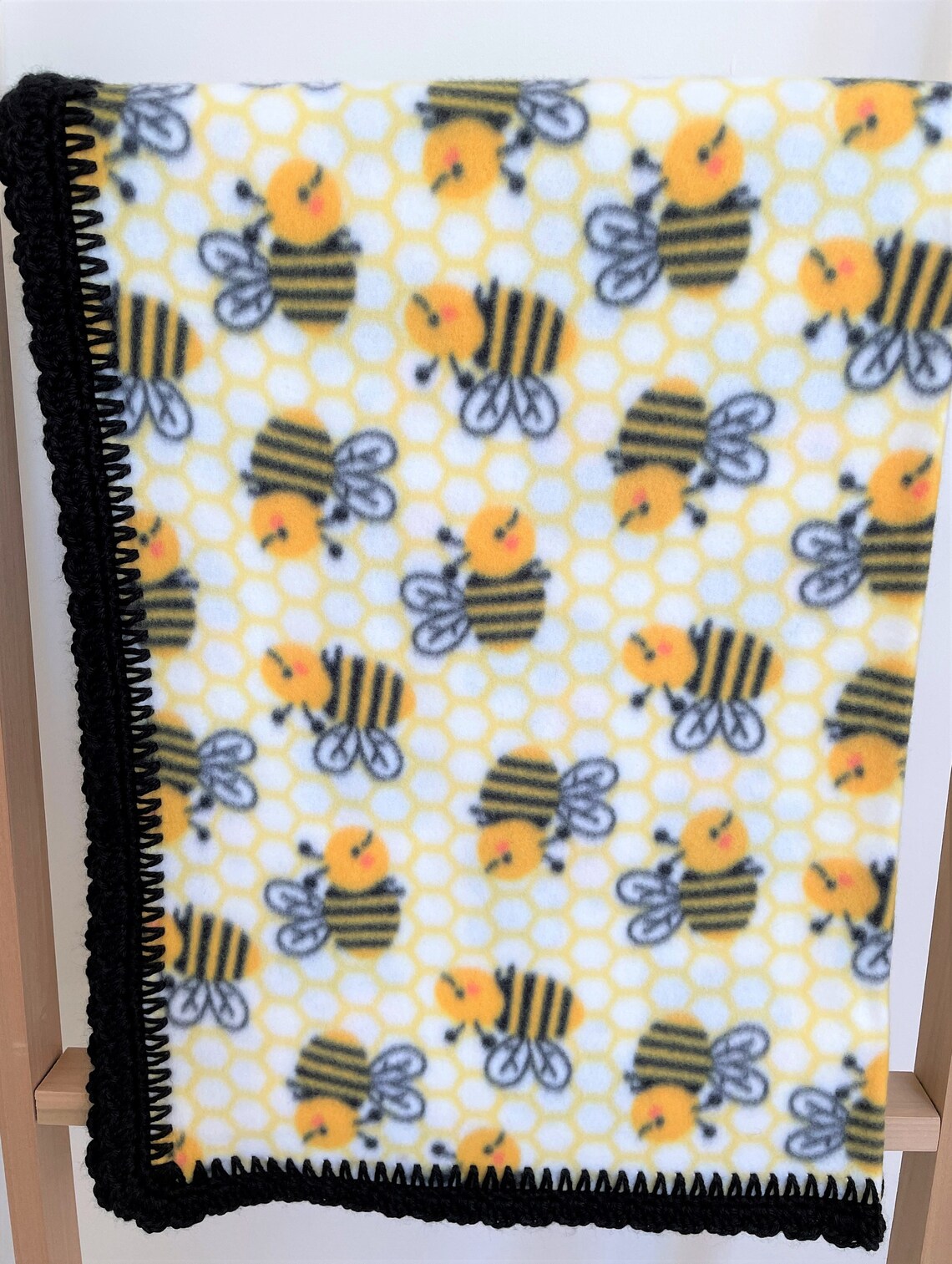Bumble Bees Baby / Toddler Fleece Blanket With Crocheted Border Ready