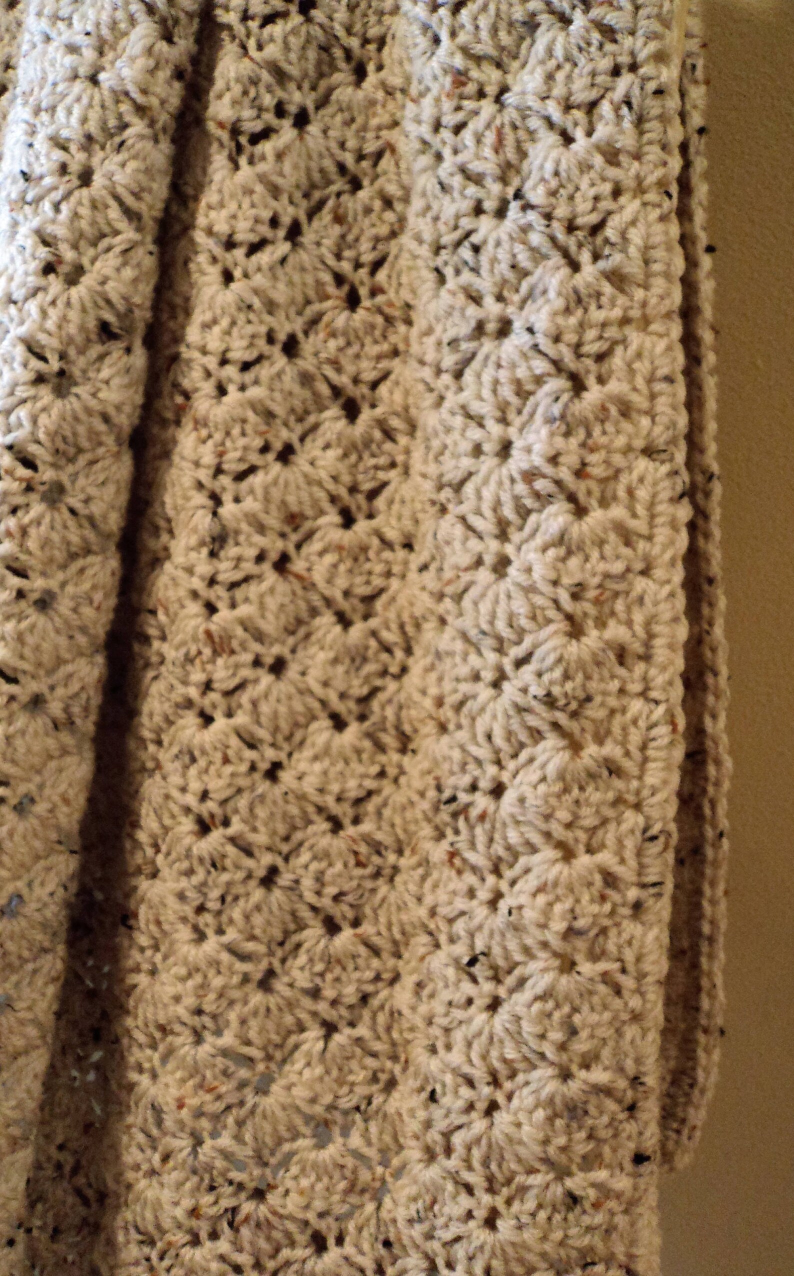 Handmade Cream / Aran Fleck Shell Afghan, Blanket, Throw READY TO SHIP