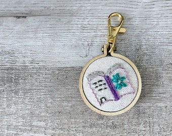 Hand Embroidered Keychain | Handmade Keychain | Book Keychain | Handmade Bag Charm | Handmade Gift | Book Lover Gift