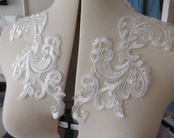 A pair of off white bridal lace collar appliques cotton lace bolero motifs Combined P/&P