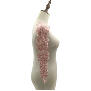 Craftuneed Mirror pair pink floral lace sleeves applique sew on lace motif for dress making