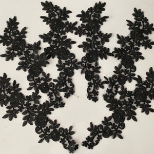 Craftuneed バンドル ロット 6個 黒 縫い付けレース アップリケ 刺繍 花柄 チュール レース モチーフ パッチ