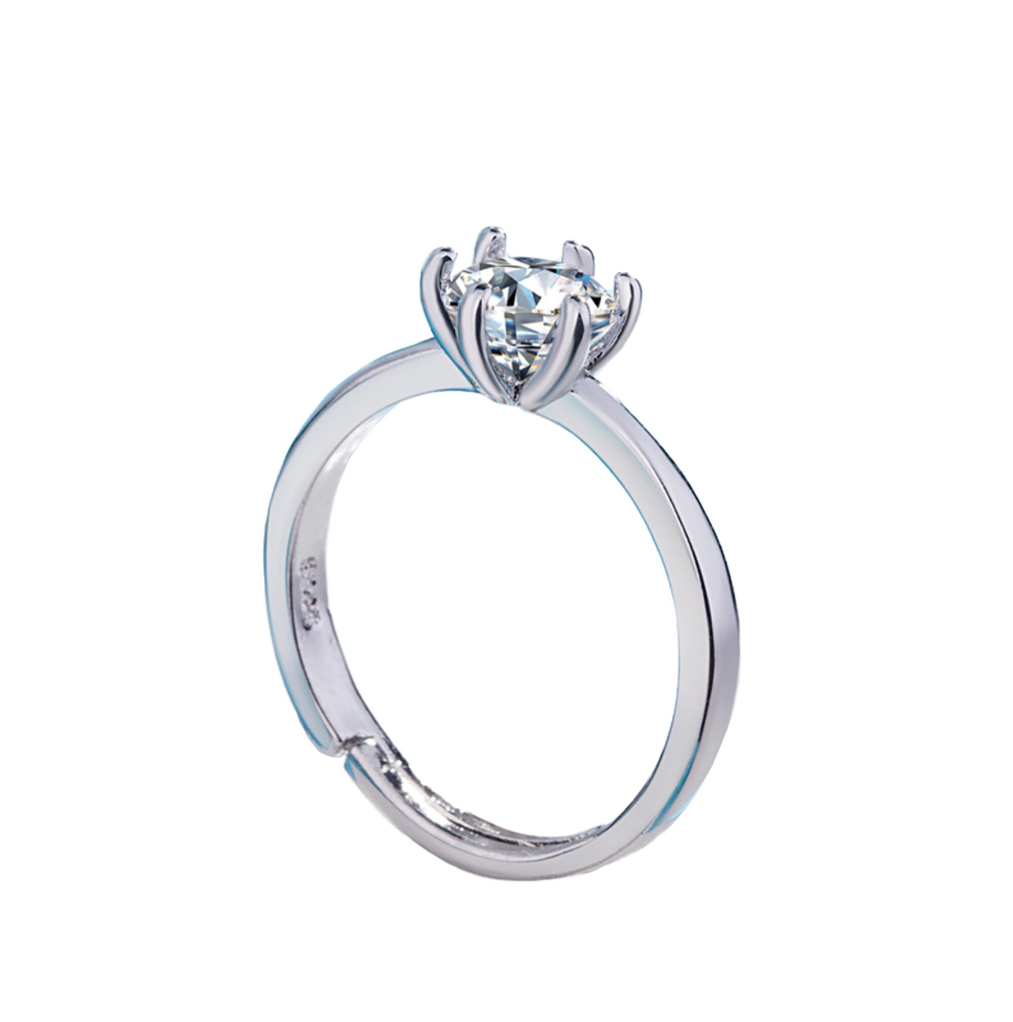 Craftuneed Adjustable Ring Six Prong Zircon Rings 925 Silver