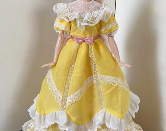 Handmade 1:6 Scale Yellow Lace Doll Dress - Vintage Inspired