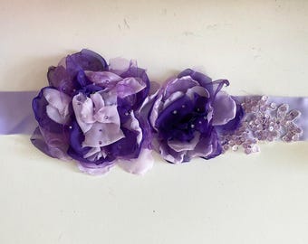 purple wedding dress sash Handmade Purple Lilac Bridal Beaded Sash Belt