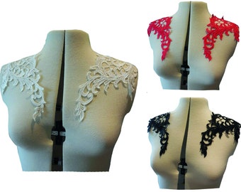 A pair of black red off white lace collar applique sew on cotton lace motif patch