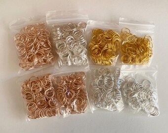 500 anillas de acero inoxidable: oro, oro rosa y plata (14-16 mm)